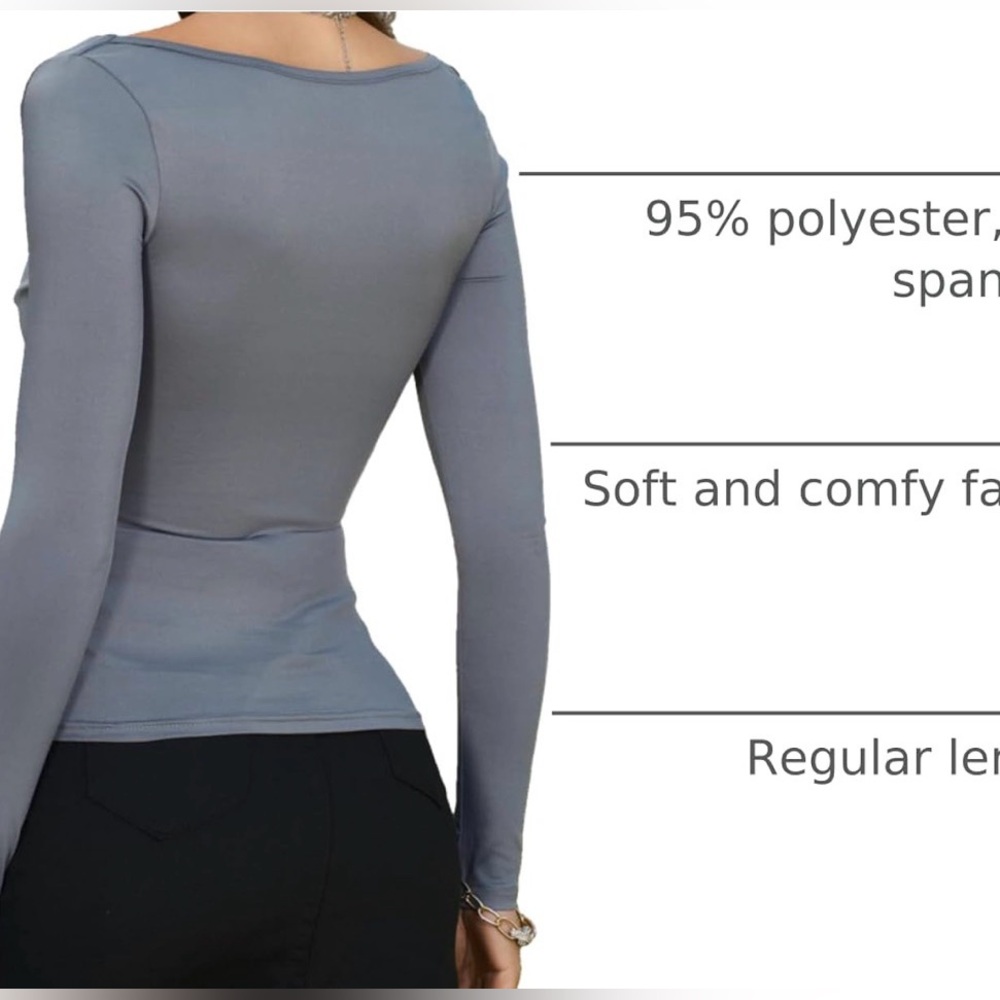 Elegant Gray Long Sleeve Top - Picture 2 of 5
